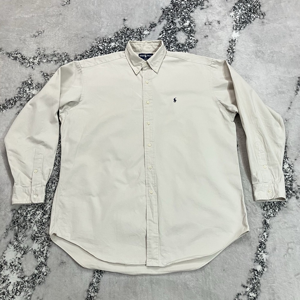 Polo Ralph Lauren Blake Button Down Shirt Men's Sz Large Beige 100% Cotton Pony